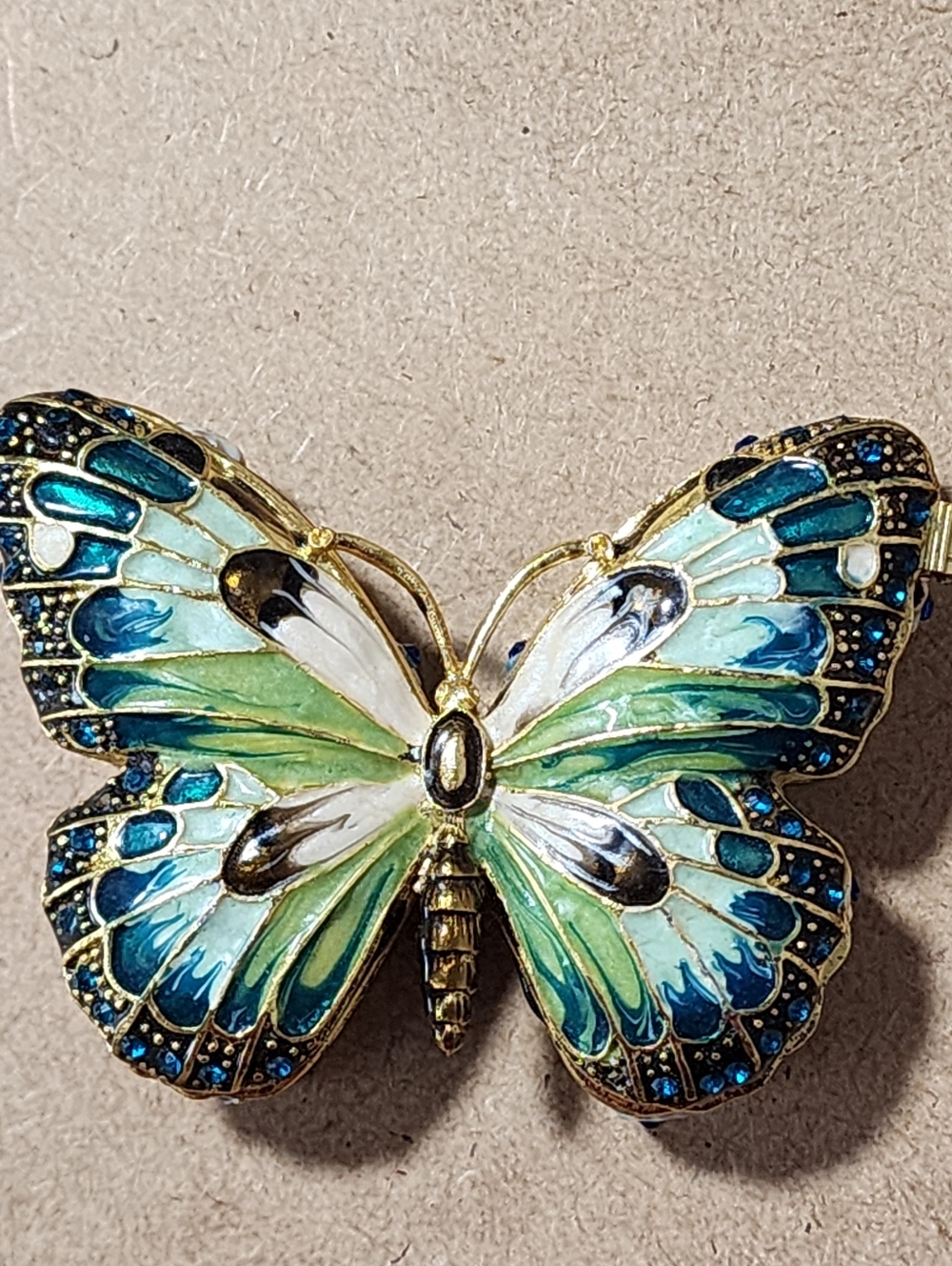 Butterfly Whimsical Trinket Box Vanity Decor Rhinestones Vibrant Colors